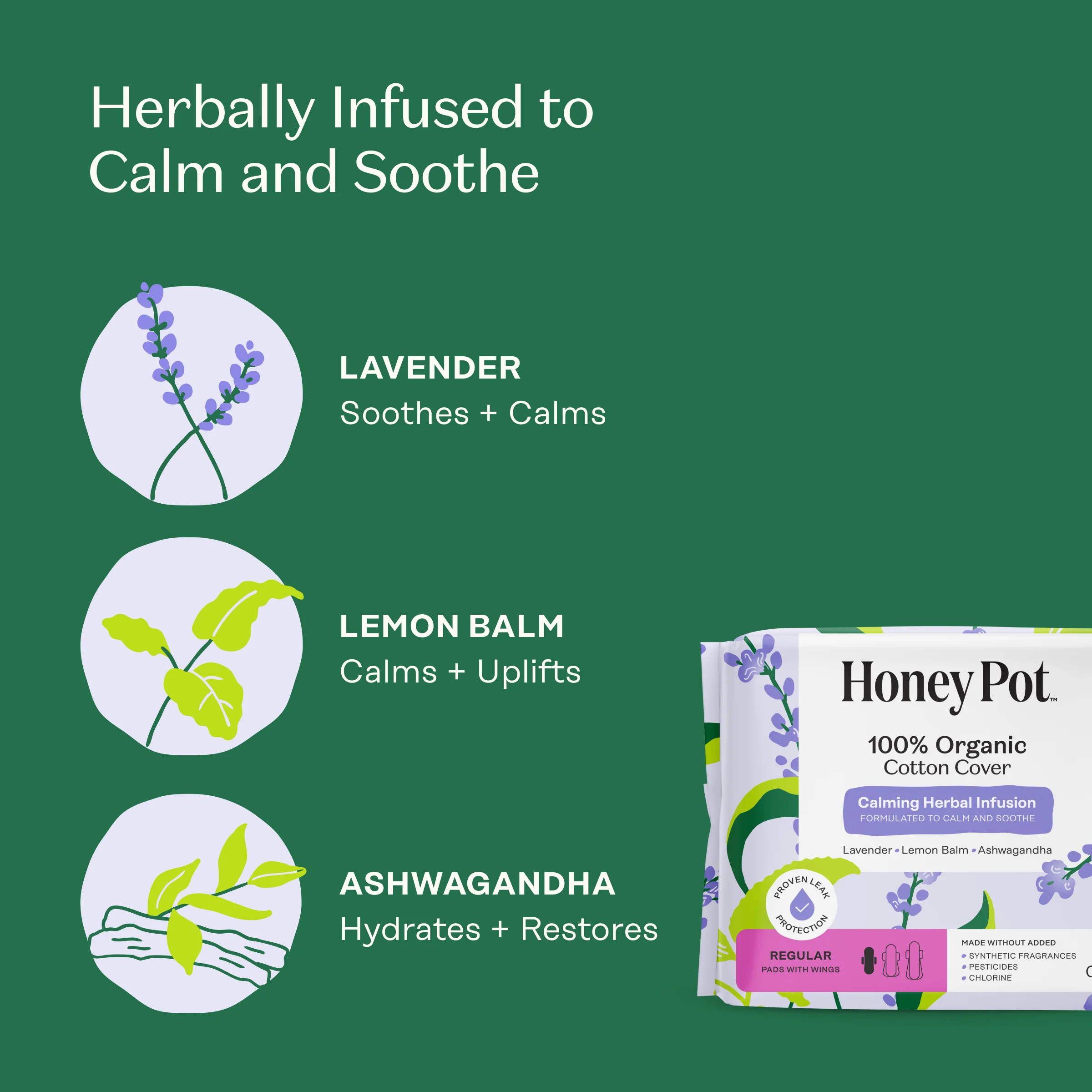 Organic Cotton Cover Calming Herbal Infusion Regular Pads With Wings - Image 4