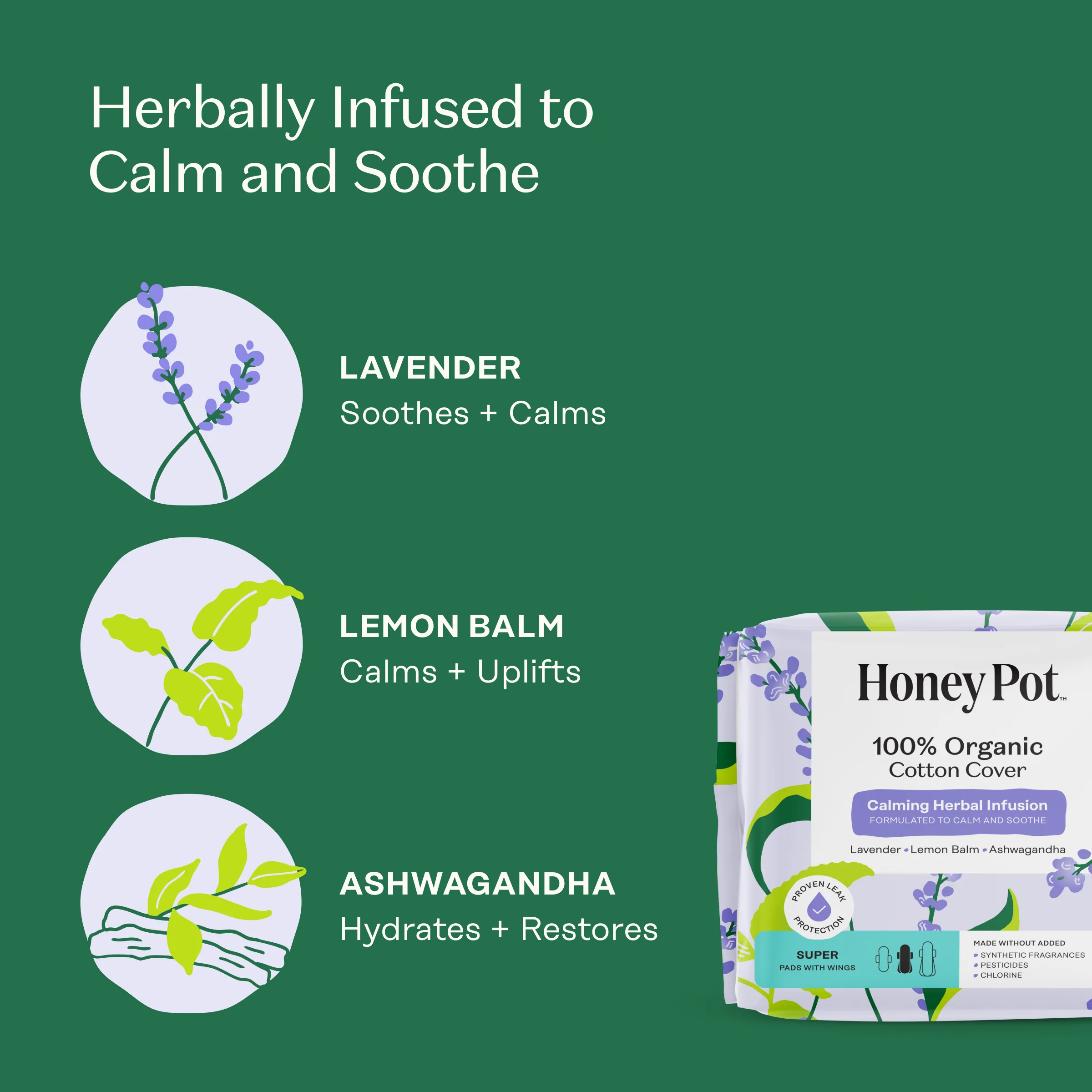 Organic Cotton Cover Calming Herbal Infusion Super Pads With Wings - Image 3