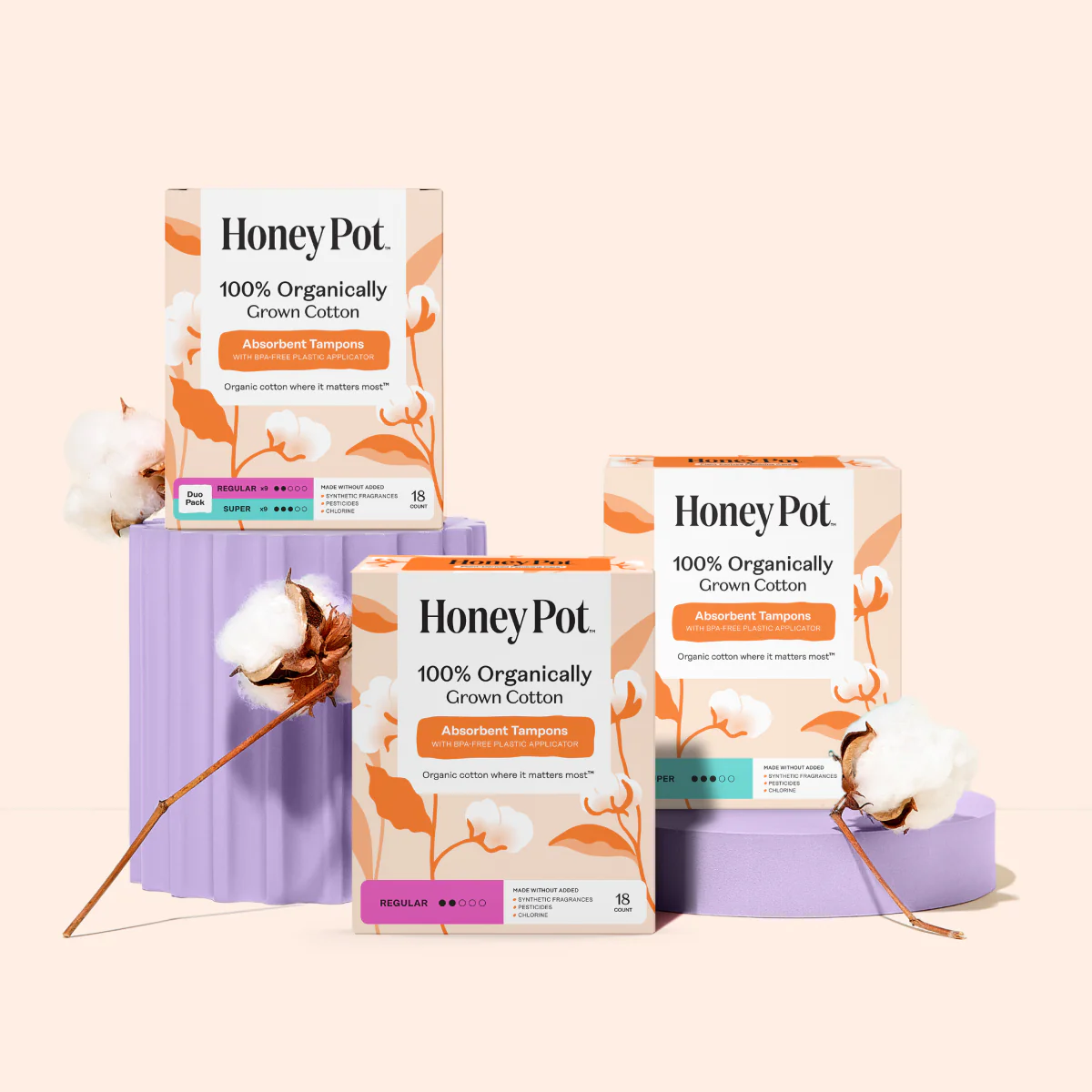 Regular 100% Organically Grown Cotton BPA Free Plastic Applicator Tampons - Image 5